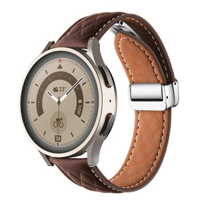 20mm Classic Leather Band Silver Folding Buckle for Samsung Huawei Watch-Coffee