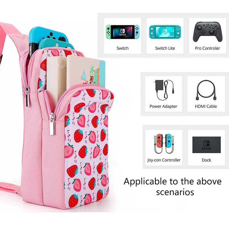 Shoulder Bag Travel Case for Nintendo Switch & Switch Lite-Strawberry