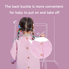 Cartoon Kids Corduroy Smock Detachable Bib for Drawing Cooking-Cherry Pink Rabbit