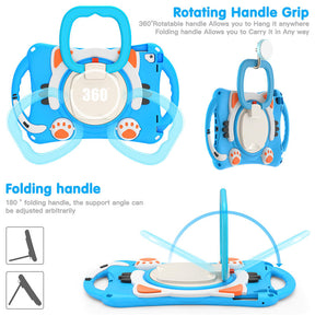 CatB Silicone Case For iPad Pro 9.7 inch Air1/2 Shockproof Shoulder Strap Handle Stand-Light Blue