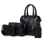 4pcs Women Fashion Handbags Purse Vintage Shoulder Bag-Black