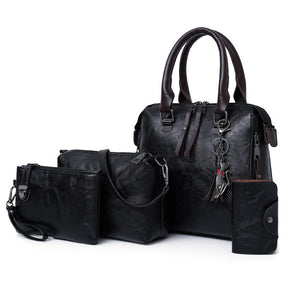 4pcs Women Fashion Handbags Purse Vintage Shoulder Bag-Black