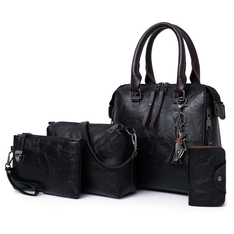 4pcs Women Fashion Handbags Purse Vintage Shoulder Bag-Black