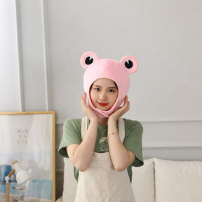 Plush Frog Hat Cap Frog Ears Costume Halloween Animal Hats Cosplay Party Costume Accessories for Kids Adults -Pink