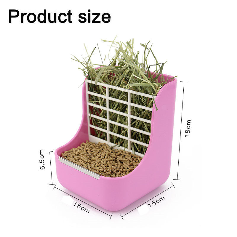 2 in 1 Hay and Food Bin Feeder Hanging Manger Rack-Pink