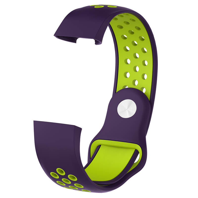Double Color Porous Breathable Watch Band Silicone Wristband For Fitbit Charge 3 Sport Smartwatch -Purple Lime