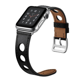 Leather Watch Strap For Apple iWatch 1/2/3/4/5/6/7/SE-Black