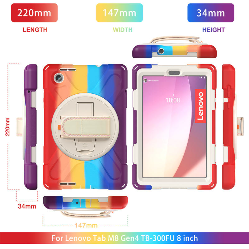Tablet Case Heavy Duty with Swivel Stand for Lenovo Tab M8 4th Gen-ColorfulRed