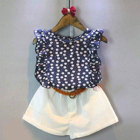 2 Pcs Floral Set Toddler Girls Outfits Clothes Vest Tops and Shorts