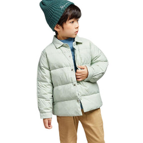 Childrens Winter Coats Shirt Collar Lightweight Puffer Jacket-Green