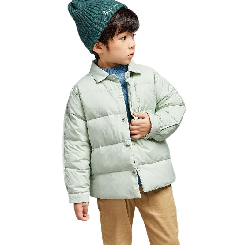Childrens Winter Coats Shirt Collar Lightweight Puffer Jacket-Green