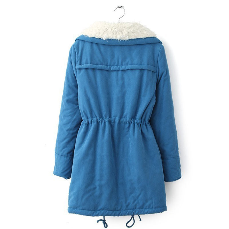 Women's Mid Length Winter Coat Thickened Warm Lamb Wool Lined Jacket-Blue