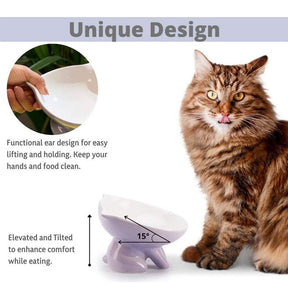 Raised Ceramic Cat Food Q Bowl Dish Tilt Angle Protect Cats Spine-Purple