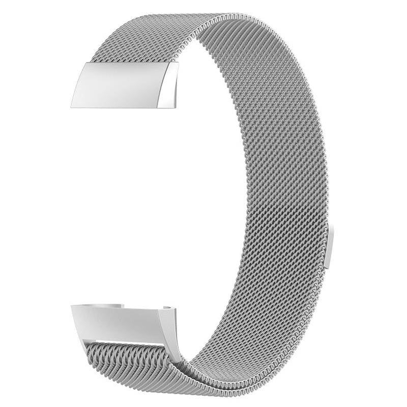 For Fitbit Charge 3 Wristband Milanese Replacement Stainless Steel Watch Band-Silver