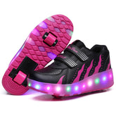 Rechargeable LED Light Shoes Roller Skates for Kids-028 Black Pink