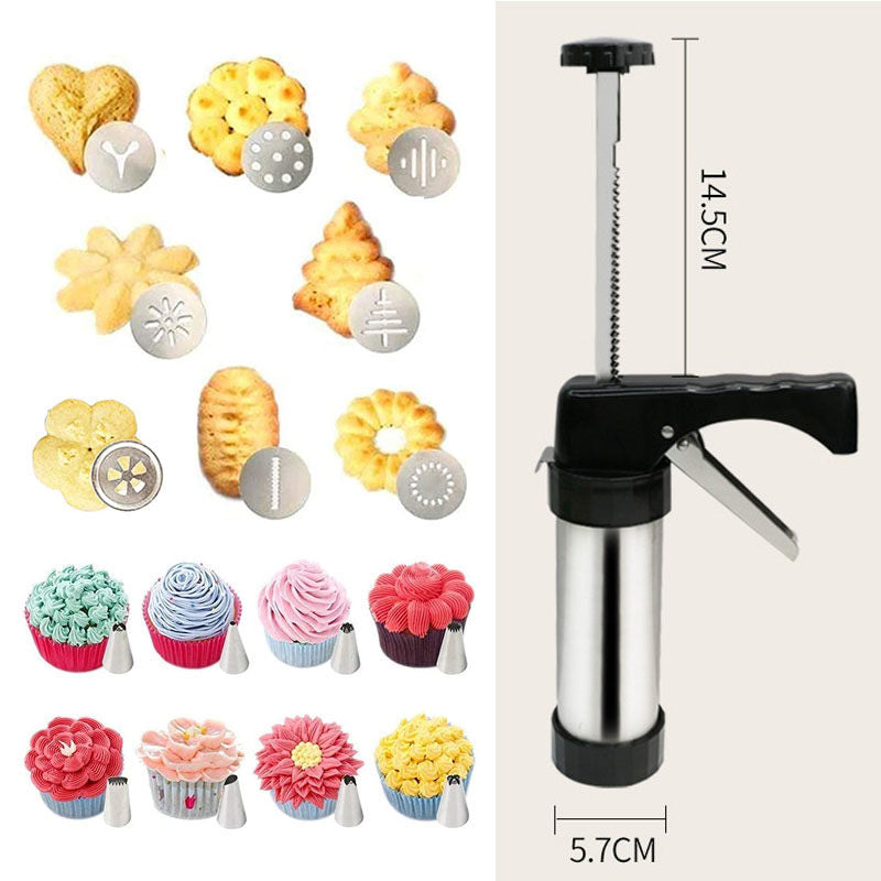 Stainless Steel Cookie Press Gun with 8 Discs Molds and Icing Nozzles Tips