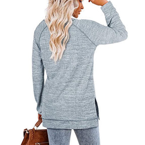 Womens Fall Crewneck Tunic Tops Loose Long Sleeve-Light Blue