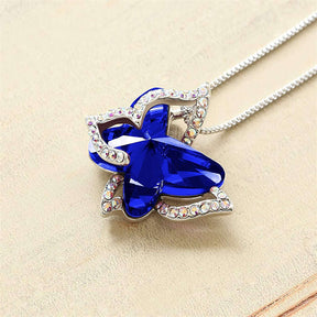 Butterfly Birthstone Crystal Pendant Necklace Gifts for Women Girls-DarkBlue