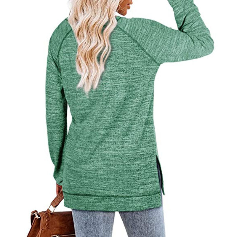 Womens Fall Crewneck Tunic Tops Loose Long Sleeve-Green