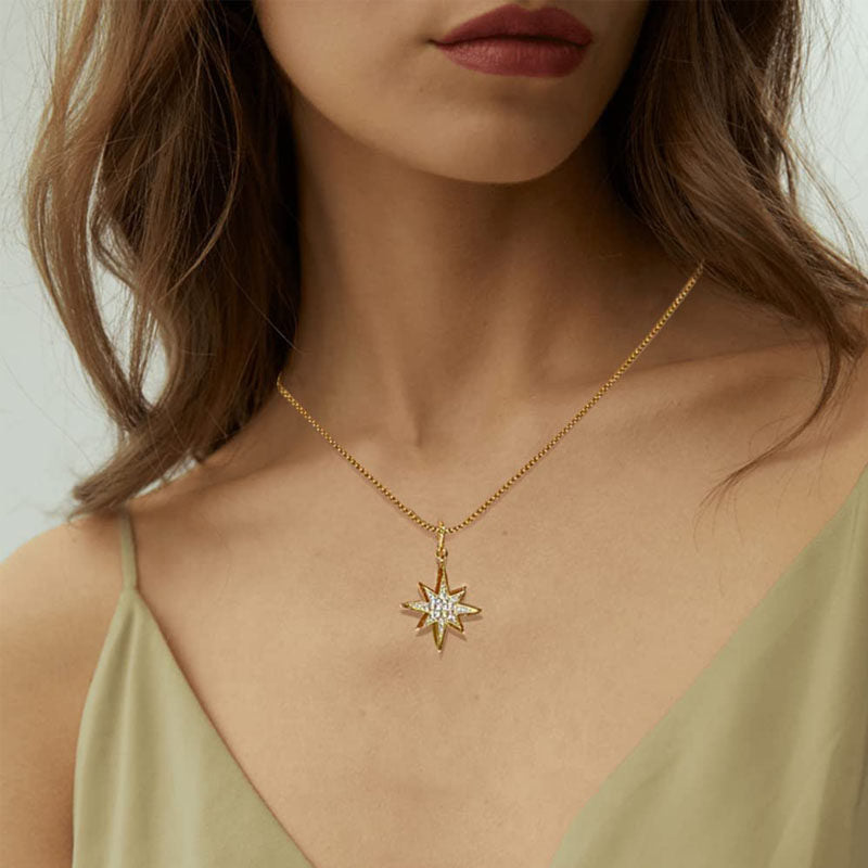 Women Dainty Star Pendant Necklace Jewelry-Gold