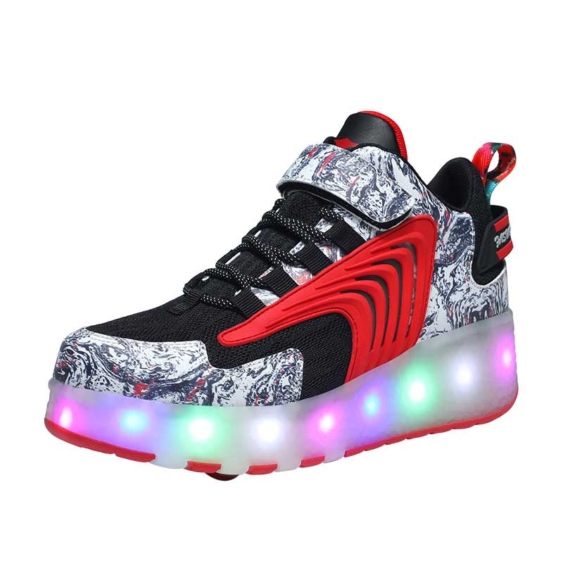 Kids LED Roller Skates Fashion Sneakers with Double Wheel-8088-Black Red
