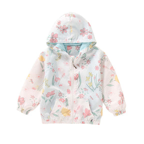 Girls Rain Jackets Lightweight Hooded Cotton Raincoats Windbreakers for Kids-WhitePlant