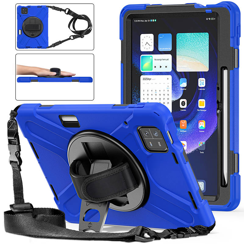 Onepiece Tablet Case for Xiaomi Pad 6 Rugged Lightweight Cover with Handle Strap Shoulder Strap-Blue