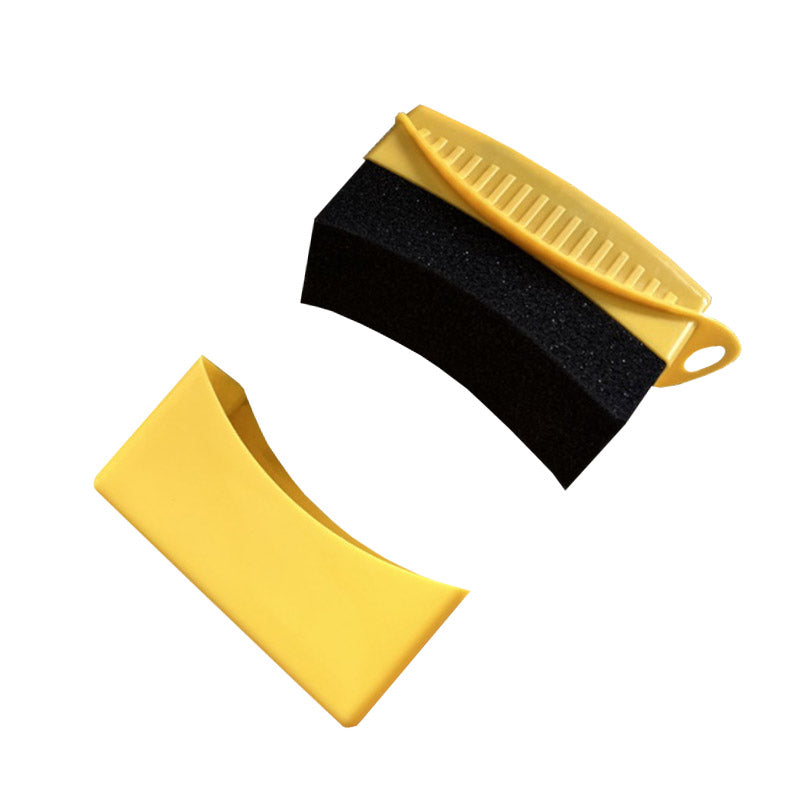 Car Tire Wipe Arc Sponge with Lid Car Cleaning Tool-Yellow