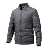 Mens Bomber Jacket Diamond Quilted Jackets Winter Warm Padded Coats-Grey
