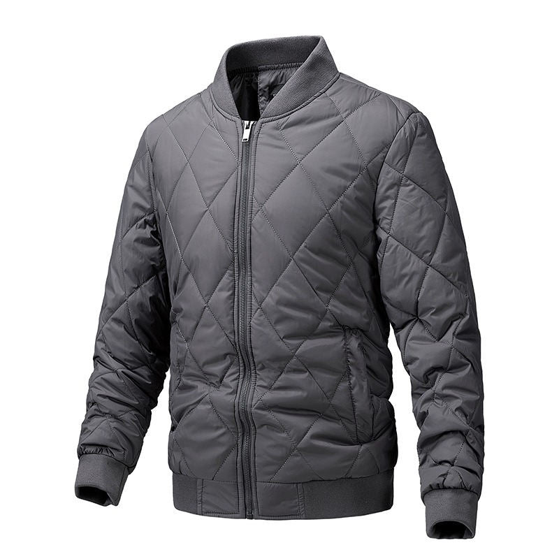 Mens Bomber Jacket Diamond Quilted Jackets Winter Warm Padded Coats-Grey