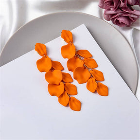 Long Drop Rose Petal Earrings for Women and Girls-Orange