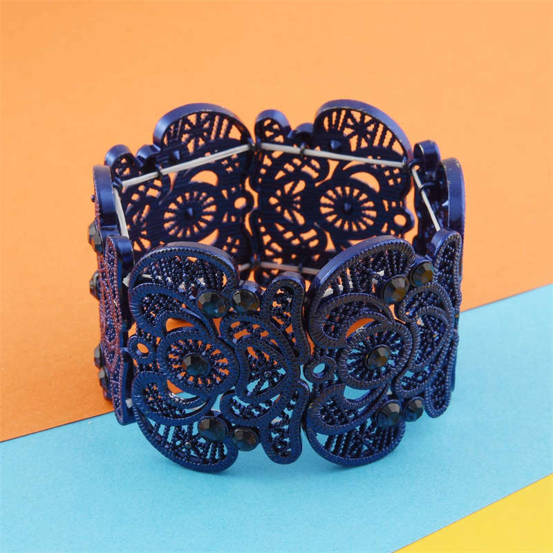 Womens Vintage Filigree Cuff Bangle Bracelet-Blue