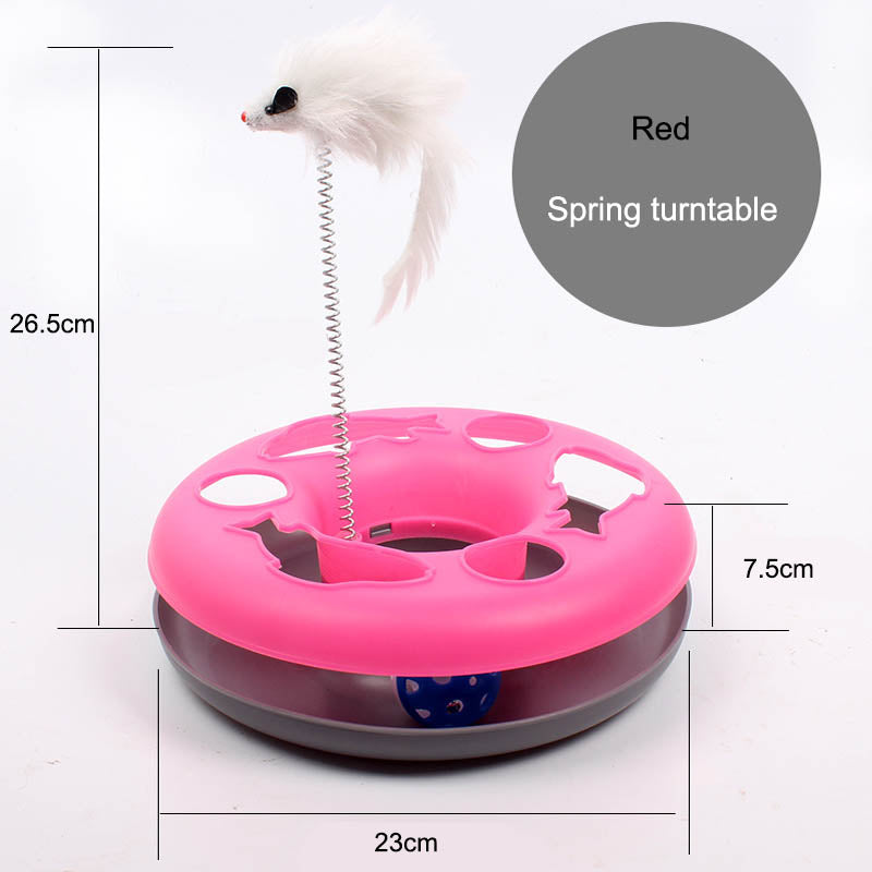 Interactive Cat Toy Scratching Spring Mouse Turntable with  Exercise Bell Balls-Rose red