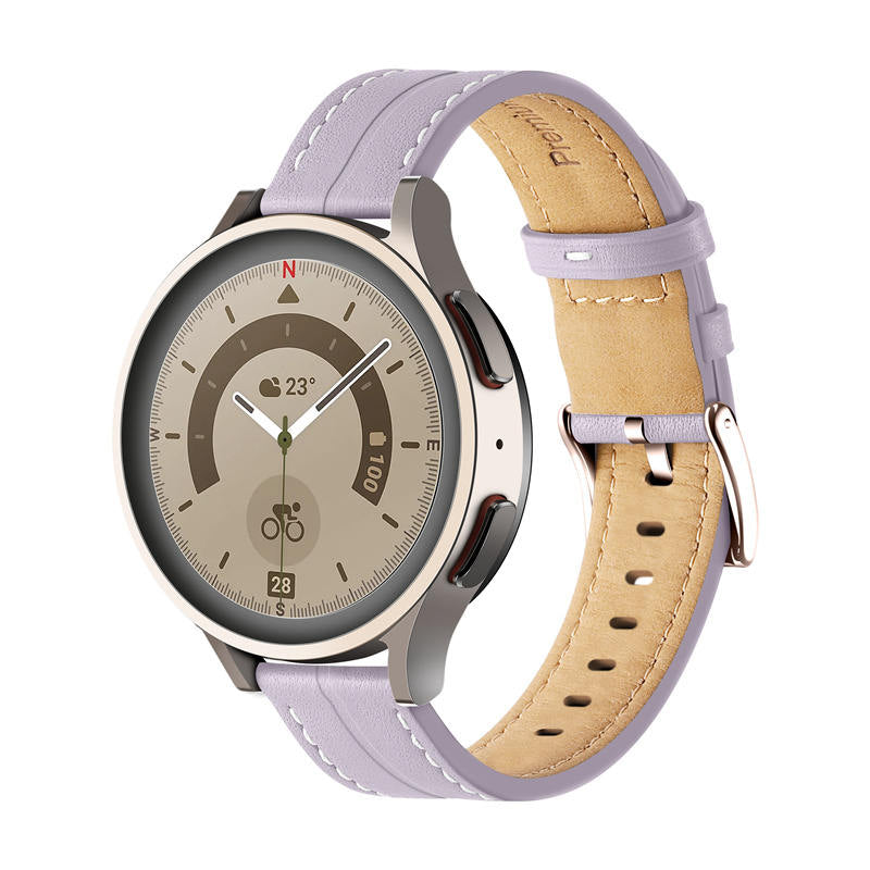 Genuine Leather Watchband Groove for Galaxy Watch 42mm/Samsung Gear S3-Purple
