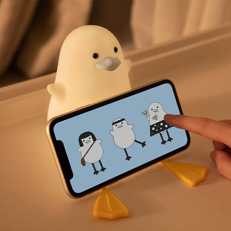 Silicone Duck Bedside Lamp Rechargeable for Nursery-Blue Mouth