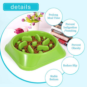 Dog Slow Feeder Non Slip Puzzle Bowl Anti-Gulping Pet Slower Food Feeding Dishes-Green