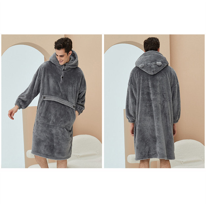 Hoodie Plush Pajama Set for couple-Dark Grey