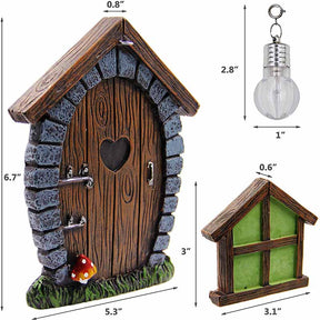 Gnome Home Miniature Window and Door with Litter lamp for Trees Decoration Glow in Dark Fairies Sleeping Door and Windows