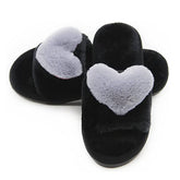 Womens Fuzzy Slippers Open Toe Cozy Memory Foam Sandals-Love Grey