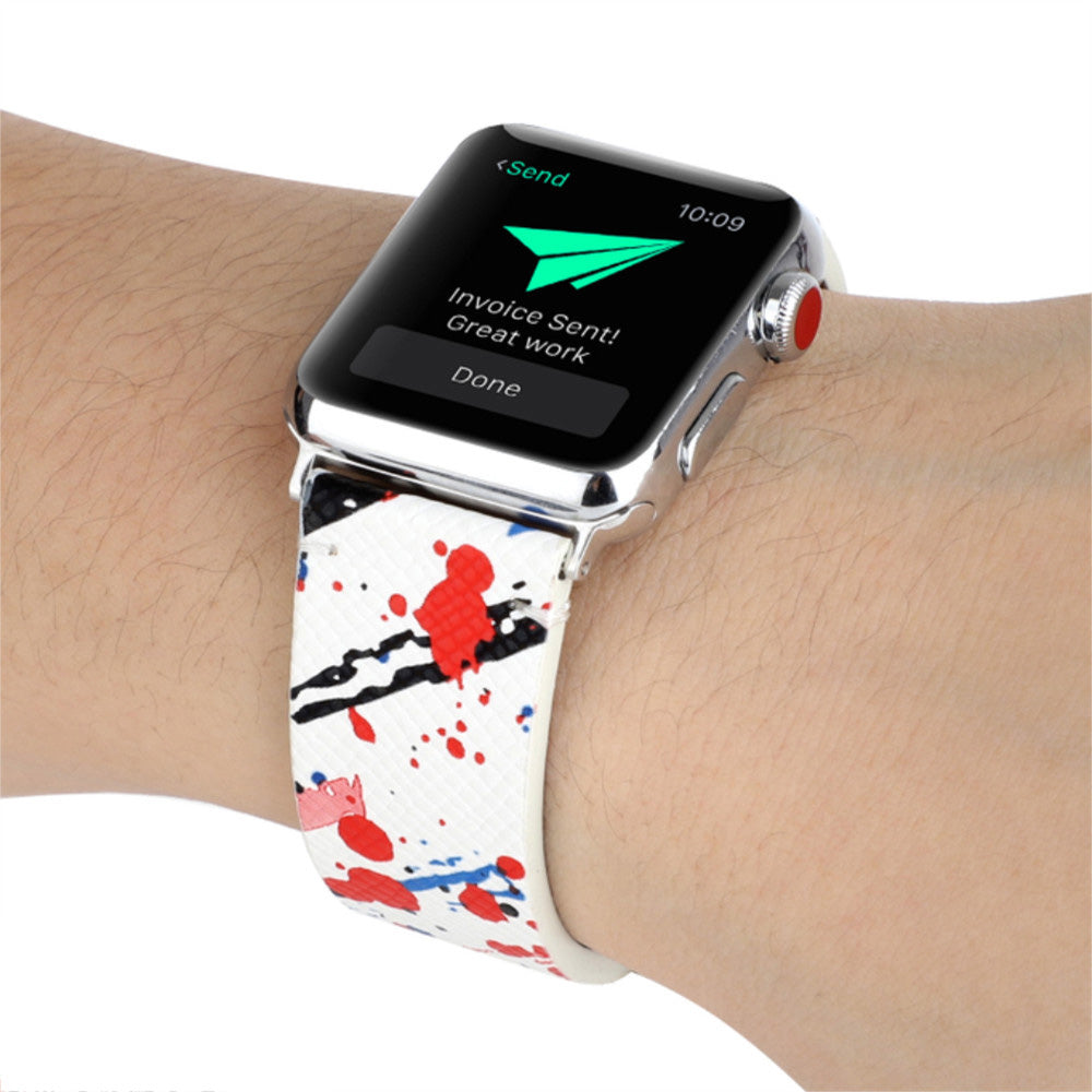 Graffiti Painted PU Leather Watch Band Microfiber Design For Apple Watch SE/6/5/4/3/2/1(Graffiti8)