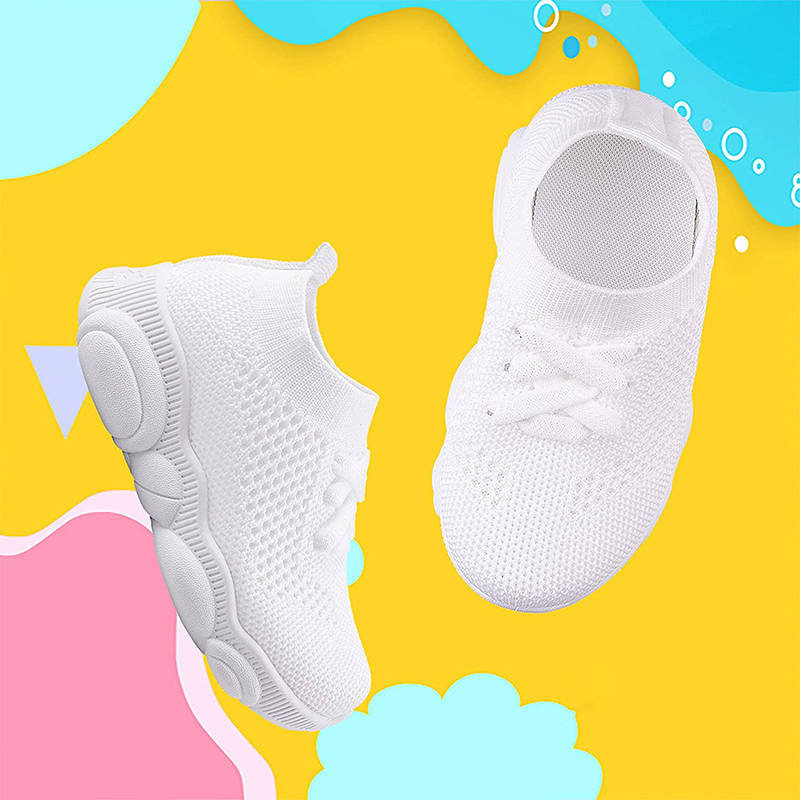 Baby First Walking Shoes Toddler Boys Girls Cotton Mesh Breathable Sneakers-White
