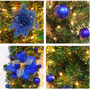 2.7M Christmas Garland with Lights Rattan Artificial Garland Green for Indoor Home Fireplace Stair Decorations-Blue