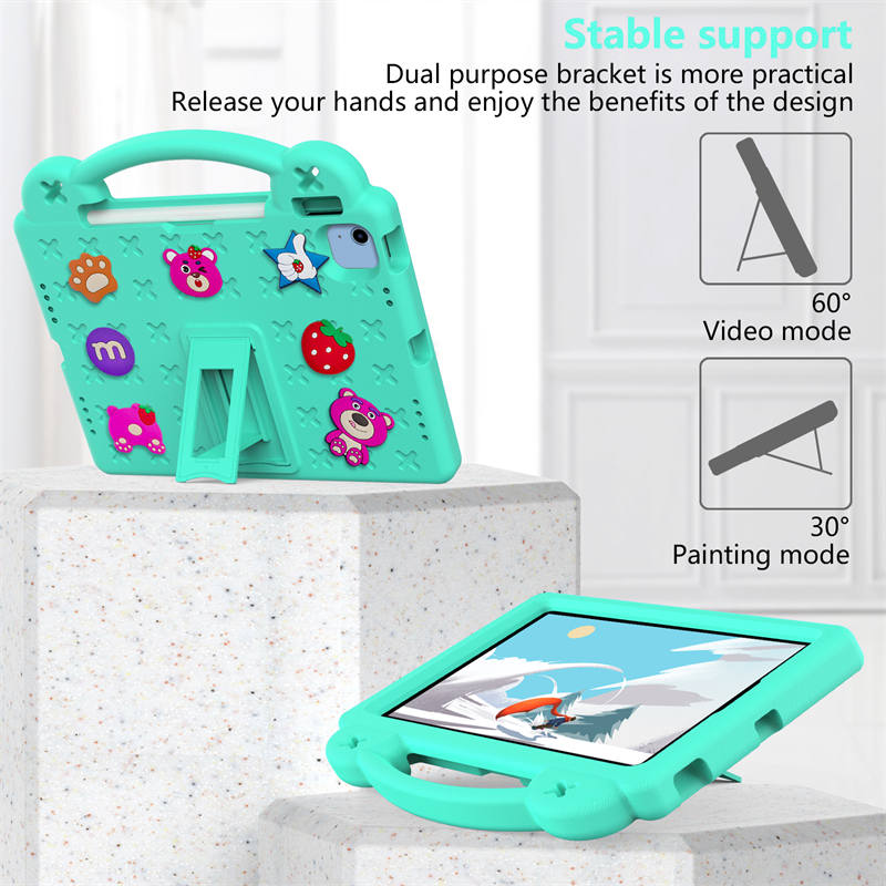 Strawberry iPad Case Shockproof with Handle Shoulder Strap for iPad 10th 2022-MintGreen