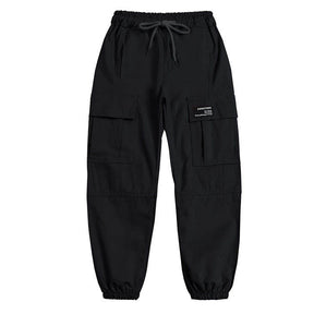 Girls Joggers Long Pants Pockets Outdoor Casual Trousers with Drawstring Multicolor-Black