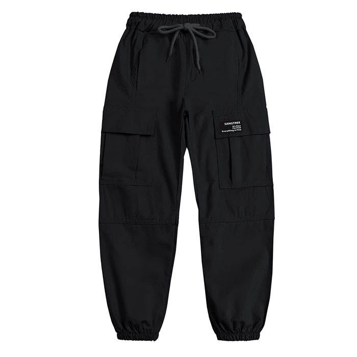 Girls Joggers Long Pants Pockets Outdoor Casual Trousers with Drawstring Multicolor-Black
