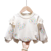 Toddler Girl Sweatshirts Pullover Crew neck Fall Winter Long Sleeve Tops-Beige