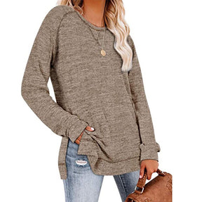 Womens Fall Crewneck Tunic Tops Loose Long Sleeve-Khaki