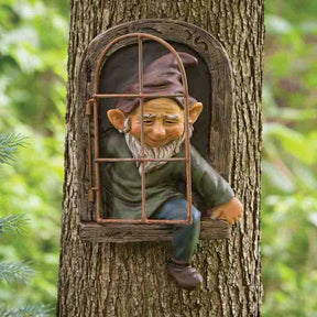 Garden Dwarf Statue Elves Go Out Tree Hug Garden Peekaboo Garden Art Unimaginable Tree Sculpture Garden Decoration