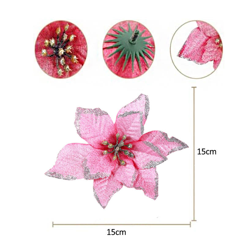 12 Pack 15cm Phnom Penh Small Flower Christmas Tree Decoration-Pink