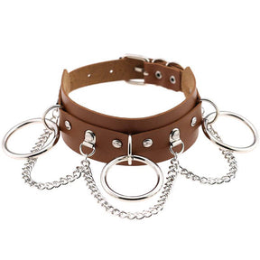 Pu Leather Choker with Black Punk Rock Rivet Collar-LightCoffee